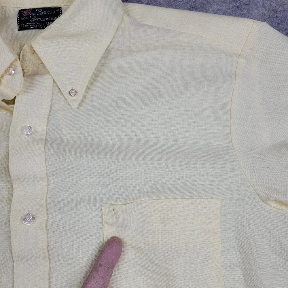 Beau Brummel Shirt Mens Medium Yellow‎ Solid Button Front Short Sleeve Casual
